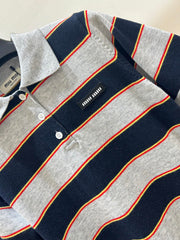 Color-blocked striped short-sleeved shirt