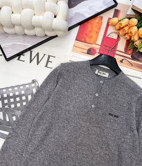 Three-Button Crew Neck Wool Knit Sweater