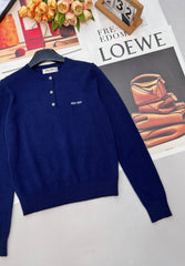 Three-Button Crew Neck Wool Knit Sweater