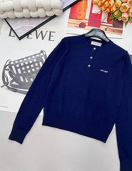 Three-Button Crew Neck Wool Knit Sweater