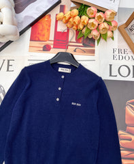 Three-Button Crew Neck Wool Knit Sweater