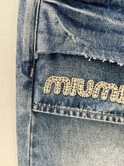Handcrafted rhinestone-embellished jeans