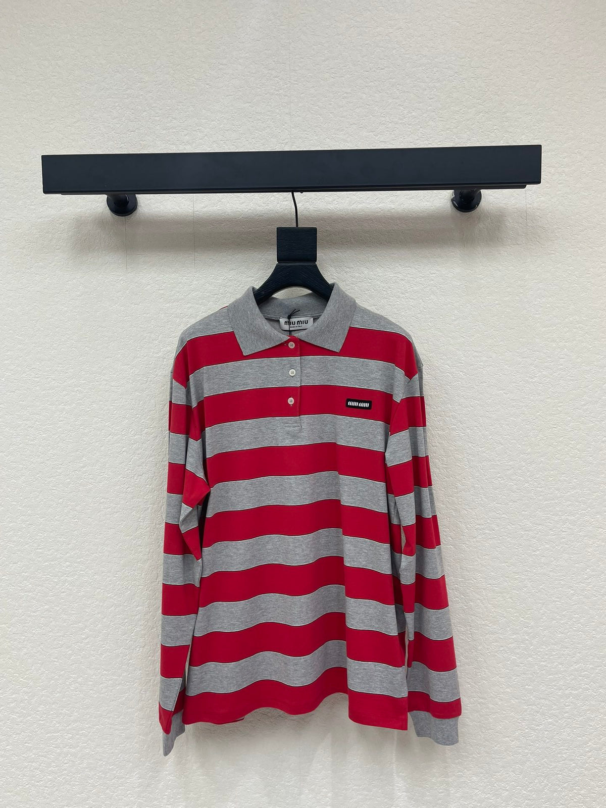 Striped Long-Sleeve Polo Shirt with Collar