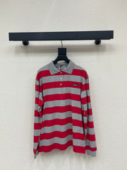 Striped Long-Sleeve Polo Shirt with Collar