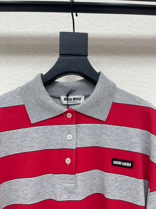 Striped Long-Sleeve Polo Shirt with Collar