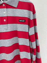 Striped Long-Sleeve Polo Shirt with Collar