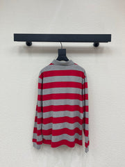 Striped Long-Sleeve Polo Shirt with Collar