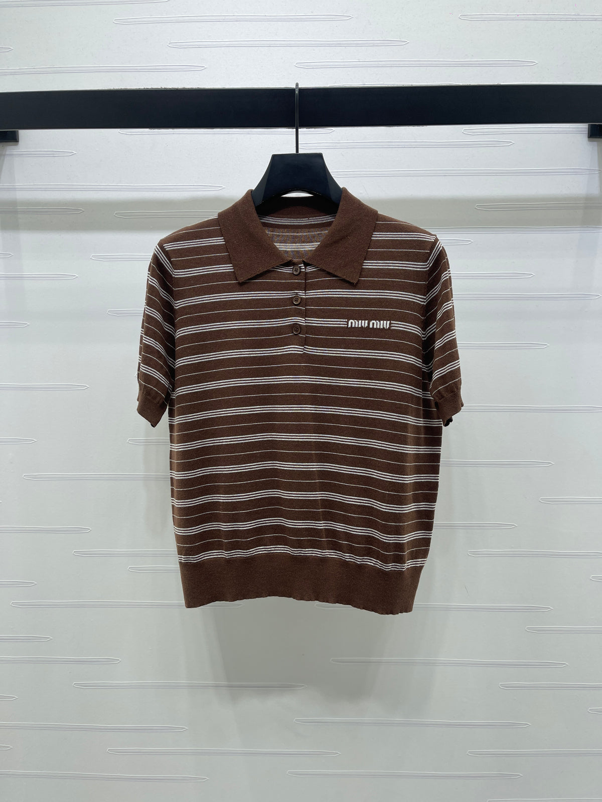 Striped Collared Knit Short-Sleeve T-Shirt