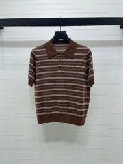 Striped Collared Knit Short-Sleeve T-Shirt