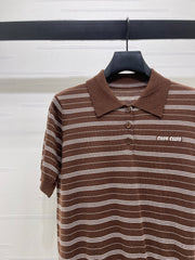 Striped Collared Knit Short-Sleeve T-Shirt