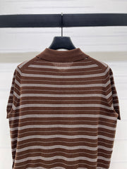 Striped Collared Knit Short-Sleeve T-Shirt