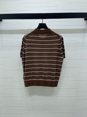 Striped Collared Knit Short-Sleeve T-Shirt