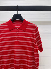 Striped Collared Knit Short-Sleeve T-Shirt