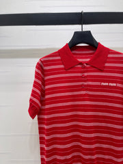 Striped Collared Knit Short-Sleeve T-Shirt