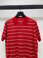 Striped Collared Knit Short-Sleeve T-Shirt