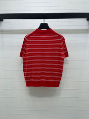 Striped Collared Knit Short-Sleeve T-Shirt