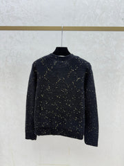 Color-blocked cardigan with gold and silver thread