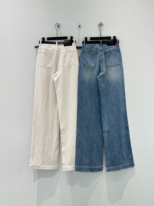 Custom-made diamond-patterned jeans