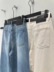 Custom-made diamond-patterned jeans