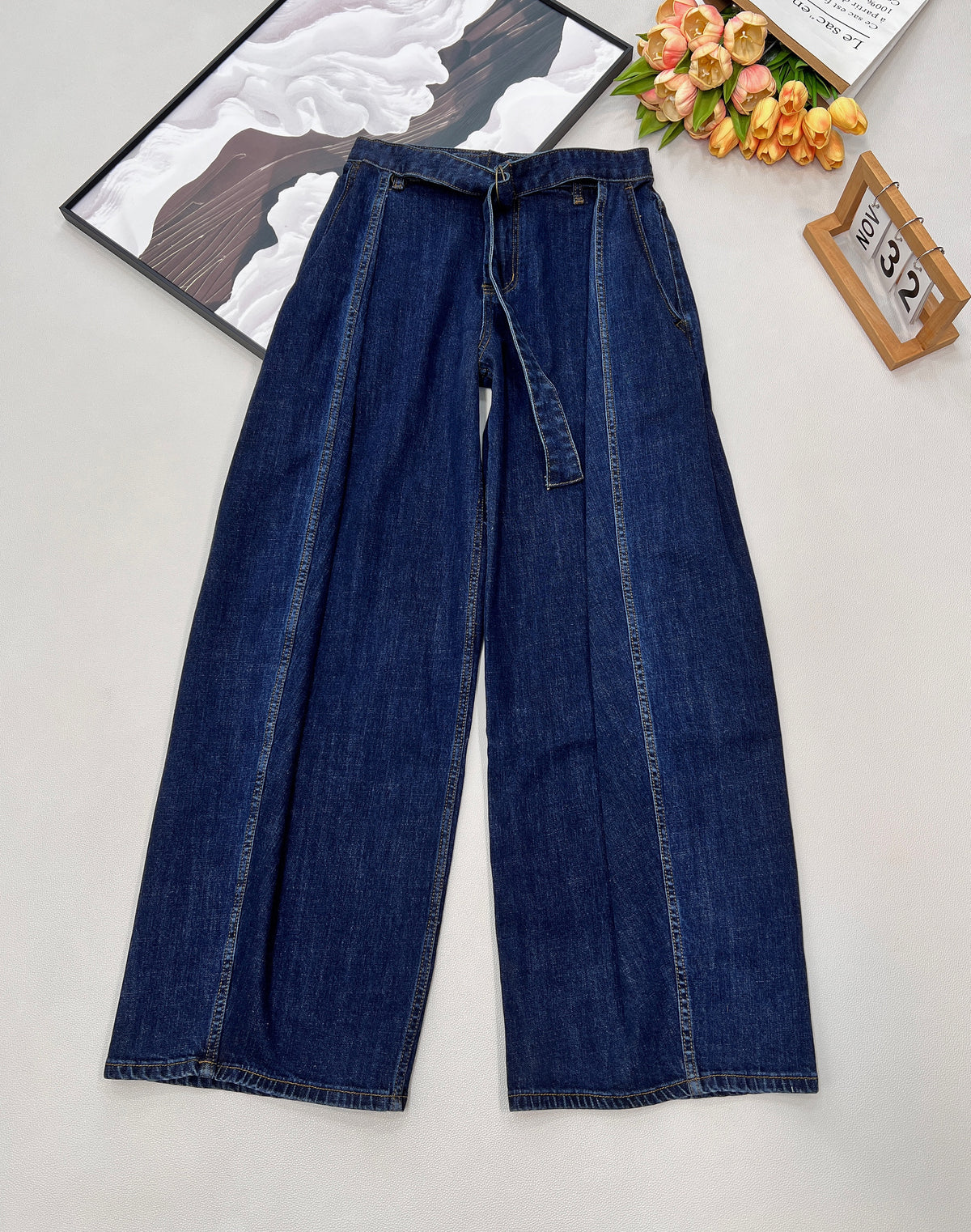Belted Wide-Leg Jeans