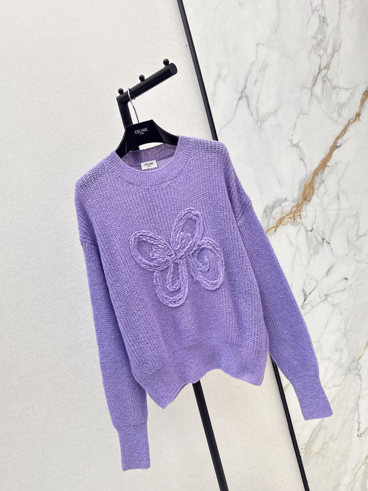 Dreamy Purple Crew Neck Knit Pullover Sweater
