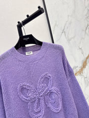 Dreamy Purple Crew Neck Knit Pullover Sweater
