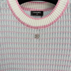 Color-blocked striped knit short-sleeved top