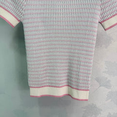 Color-blocked striped knit short-sleeved top