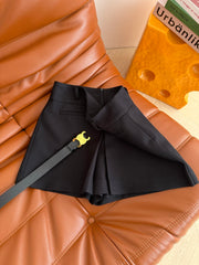 Belt-embellished slit culottes