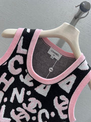 Black and pink color-blocked knit vest