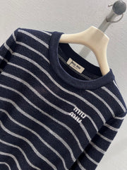 Color-blocked striped knit sweater