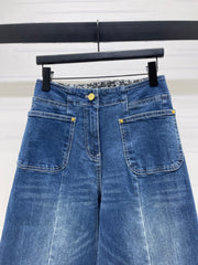Color-blocked high-waisted straight-leg jeans