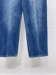 Color-blocked high-waisted straight-leg jeans