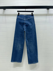 Color-blocked high-waisted straight-leg jeans