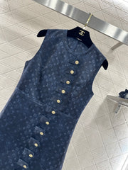 Printed Button-Down Vest Dress