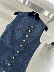 Printed Button-Down Vest Dress