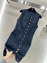 Printed Button-Down Vest Dress
