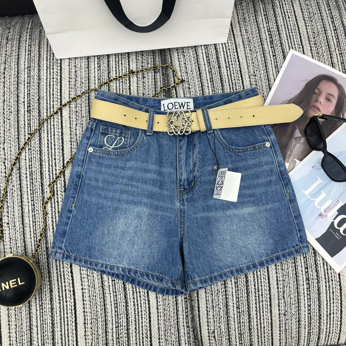 Rhinestone-embroidered logo pocket shorts