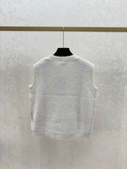 Solid Color Heavy-Duty Beaded Crew Neck Knit Vest