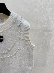 Solid Color Heavy-Duty Beaded Crew Neck Knit Vest