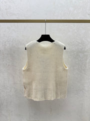 Solid color, simple round neck knitted vest cardigan