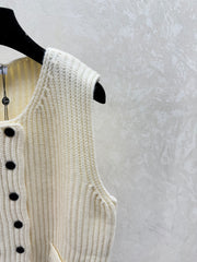 Solid color, simple round neck knitted vest cardigan