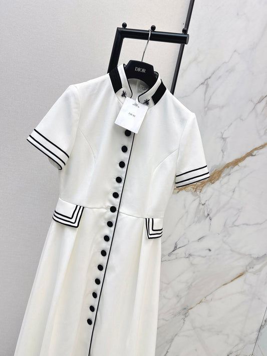 Stand-up collar belted dress