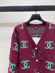 V-neck long-sleeved knit cardigan