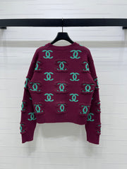 V-neck long-sleeved knit cardigan