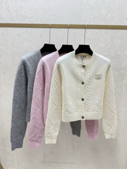 simple round neck knit long-sleeved cardigan