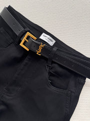 High-waisted embroidered flared pants.