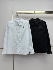 Ruffled trim long-sleeved shirt