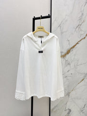 Lace V-neck Hooded Long-Sleeve T-Shirt