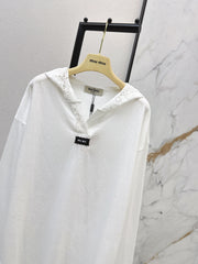 Lace V-neck Hooded Long-Sleeve T-Shirt